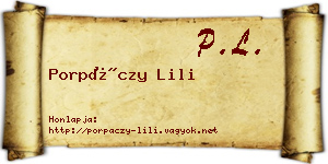 Porpáczy Lili névjegykártya